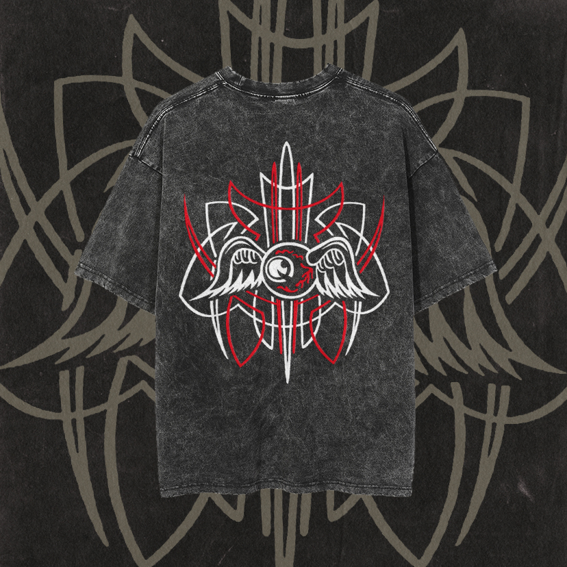Flying Eyeball Phantom Pinstripe Print Men's Washed T-shirt