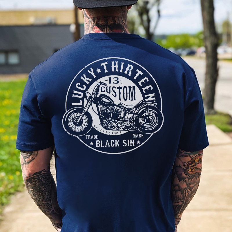 LUCKY THIRTEEN Motorcycle Black Print T-shirt