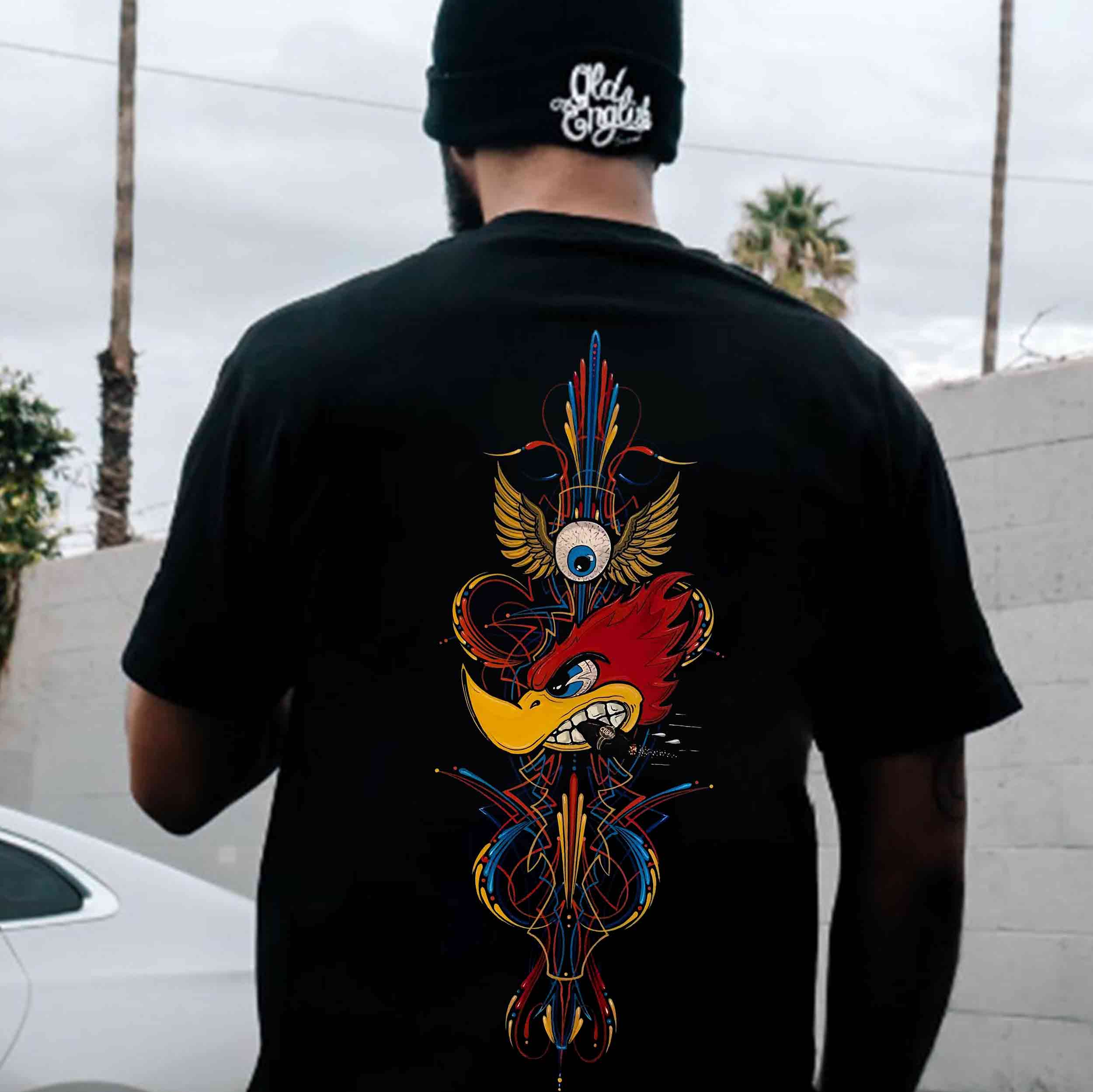 Phantom Pinstripe Hot Rod Bird Von Dutch Cultural Totem Print Men's T-shirt