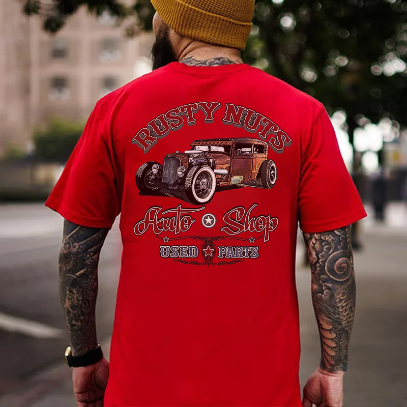 RUSTY NUTS AUTO SHOP Classic Car Print Men's T-shirt