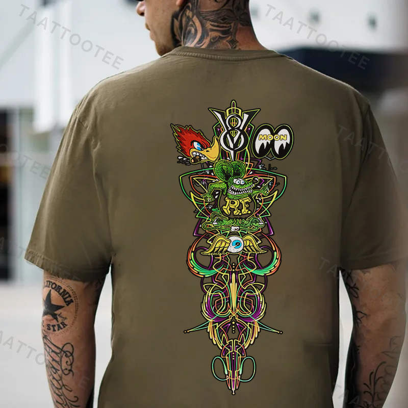 V8 Phantom Pinstripe Hot Rod Cultural Totem Print Men's T-shirt