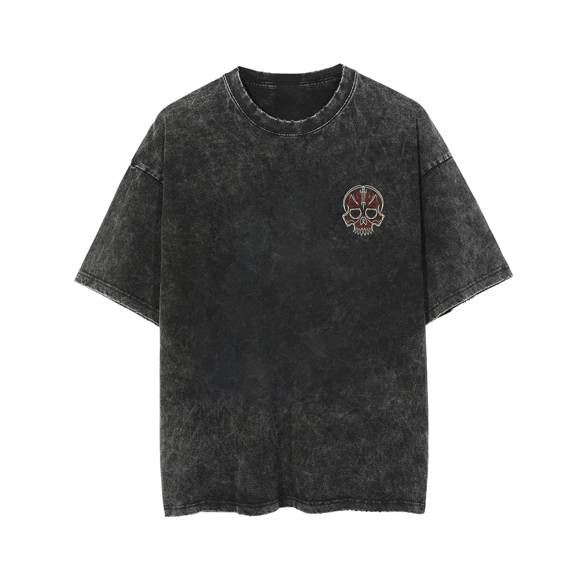 Phantom Pinstripe Skull Print Men's Washed T-shirt