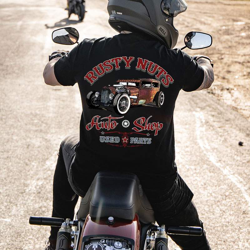 RUSTY NUTS AUTO SHOP Classic Car Print Men's T-shirt