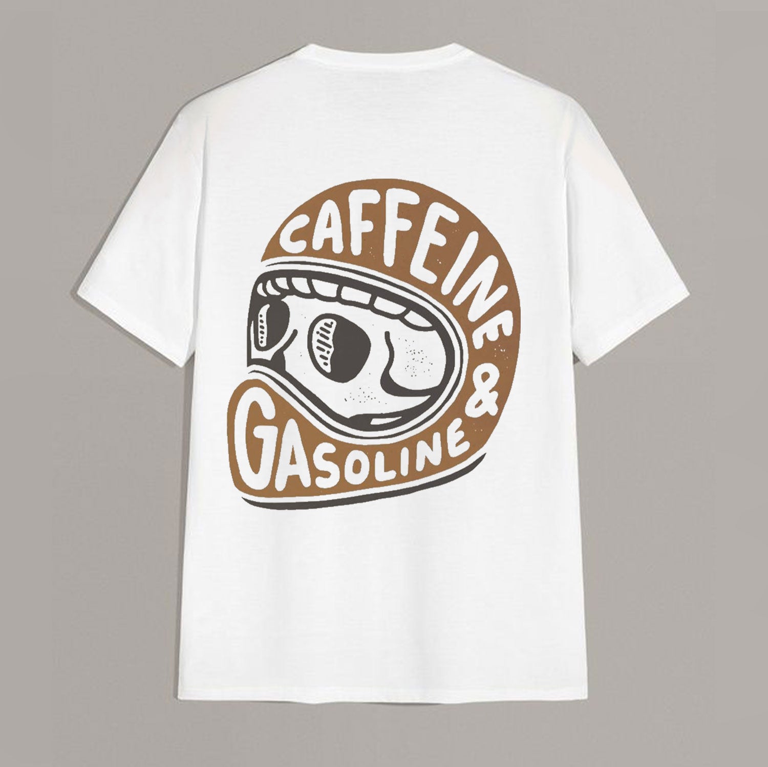 Modern Orange or Black Caffeine & Gasoline White Print T-shirt