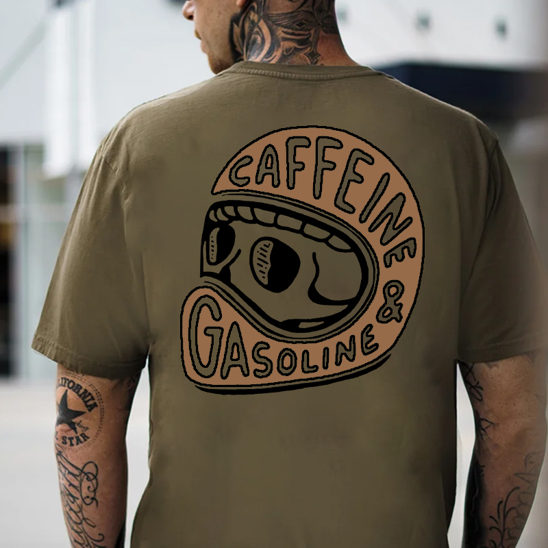 Modern Orange or Black Caffeine & Gasoline White Print T-shirt