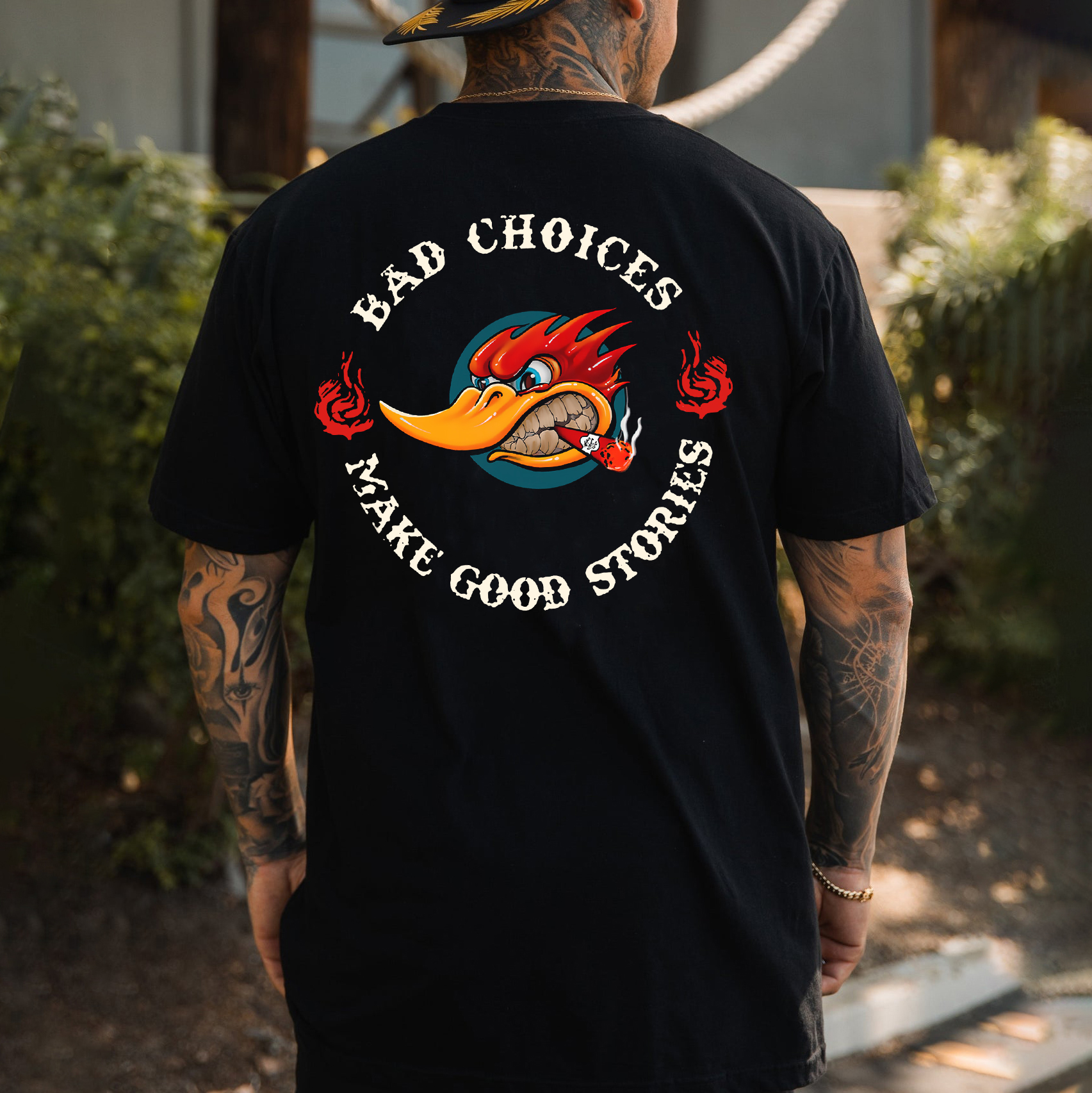 BAD CHOICES MAKE GOOD STORIES Hot Rod Bird Print Men's T-shirt