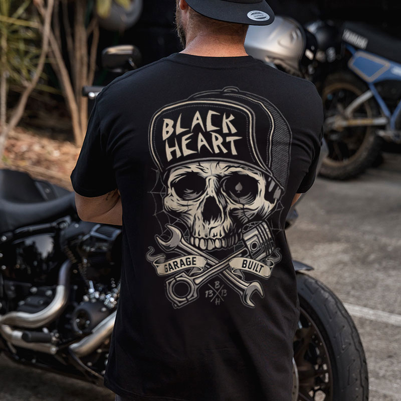 BLACK HEART Skull Print Men's T-shirt