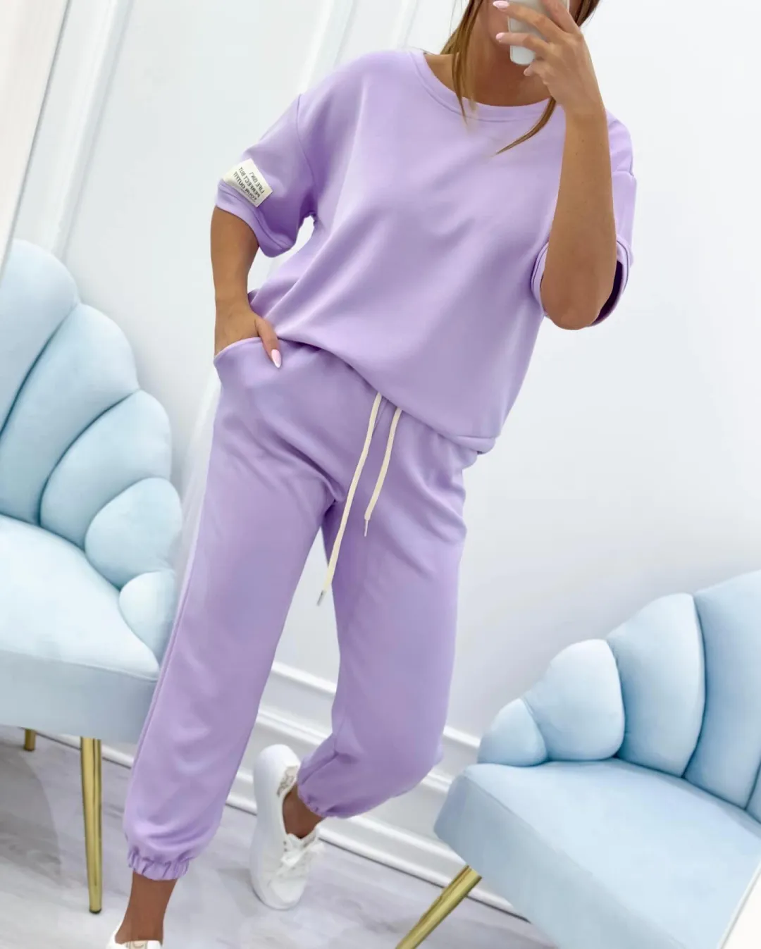 ⏳ Limited-time offer! ⏰ Women's casual set, including a solid color top and trousers.