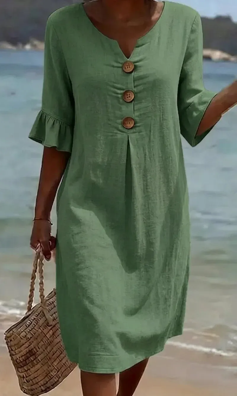 Women's cotton and linen blend button dress