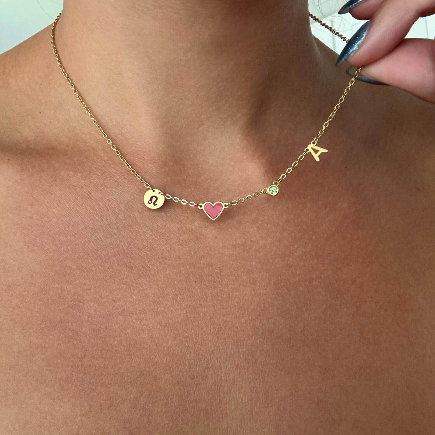 [Alphabet Heart Necklace] Set with Birthstones and Zodiac Motifs