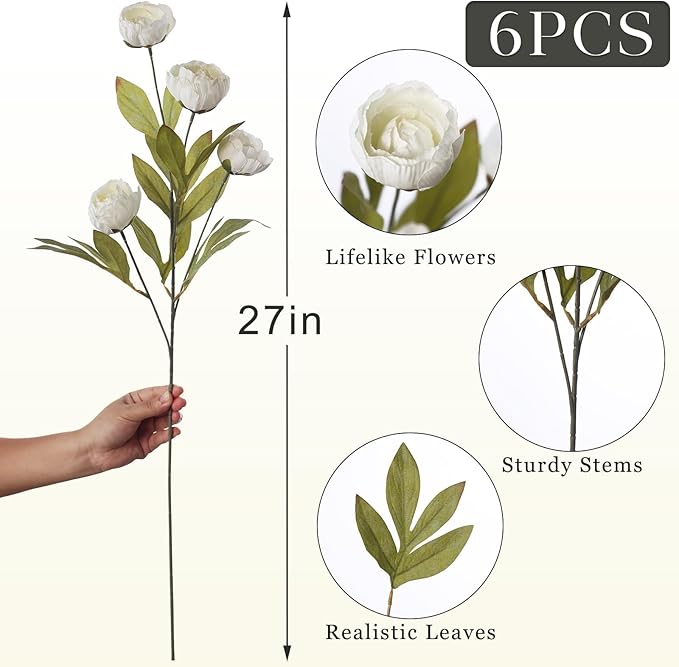 Faux Silk Peony Artificial Flowers for Vase -27"
