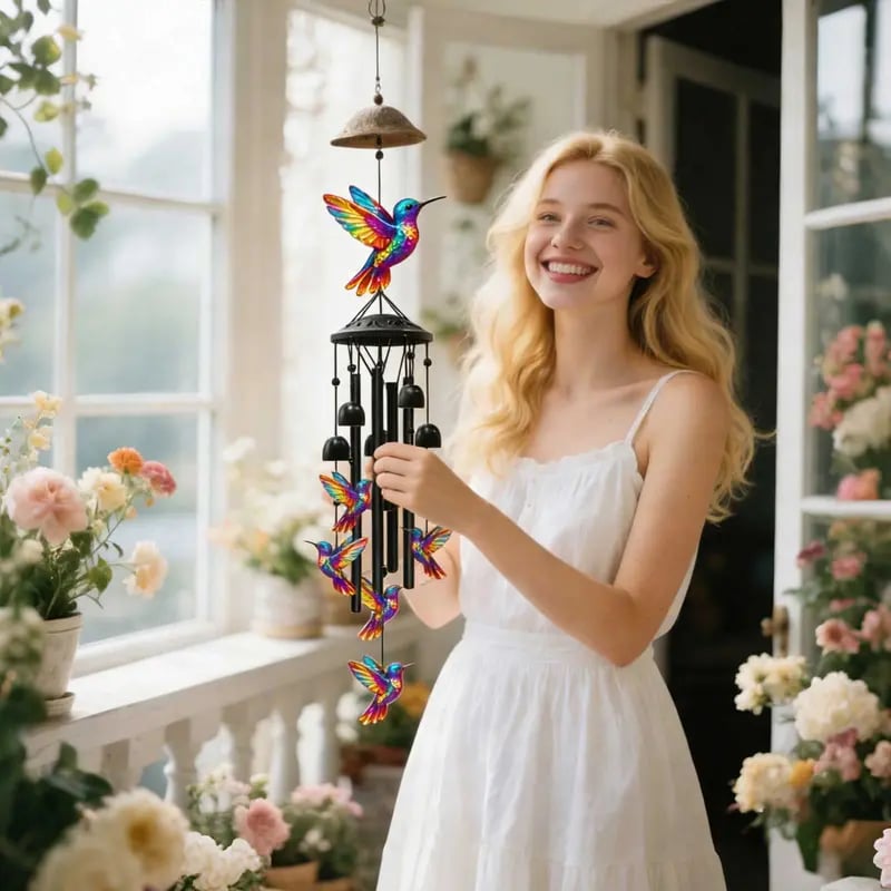 🔥Last Day 70% OFF🐦Vintage Colorful Hummingbird Wind Chime with Metal Tubes and Bells
