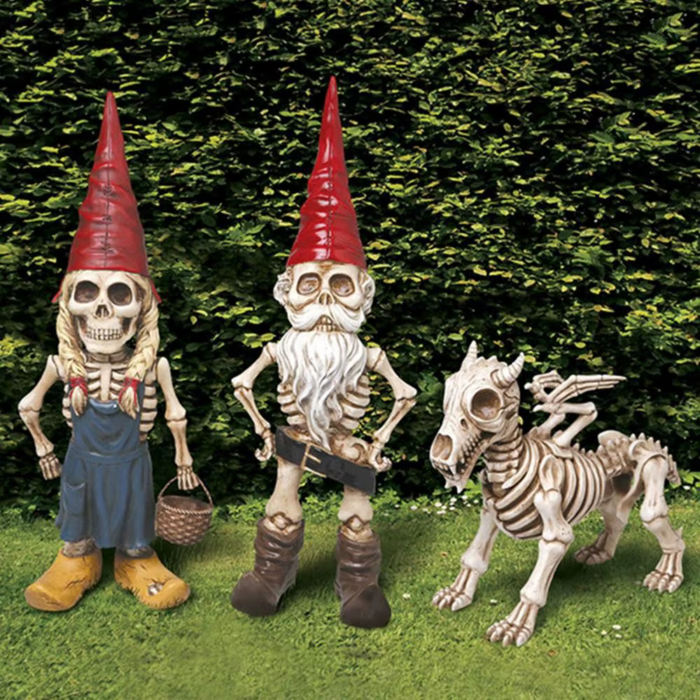 Halloween Skeleton Gnome Couple Garden Statue