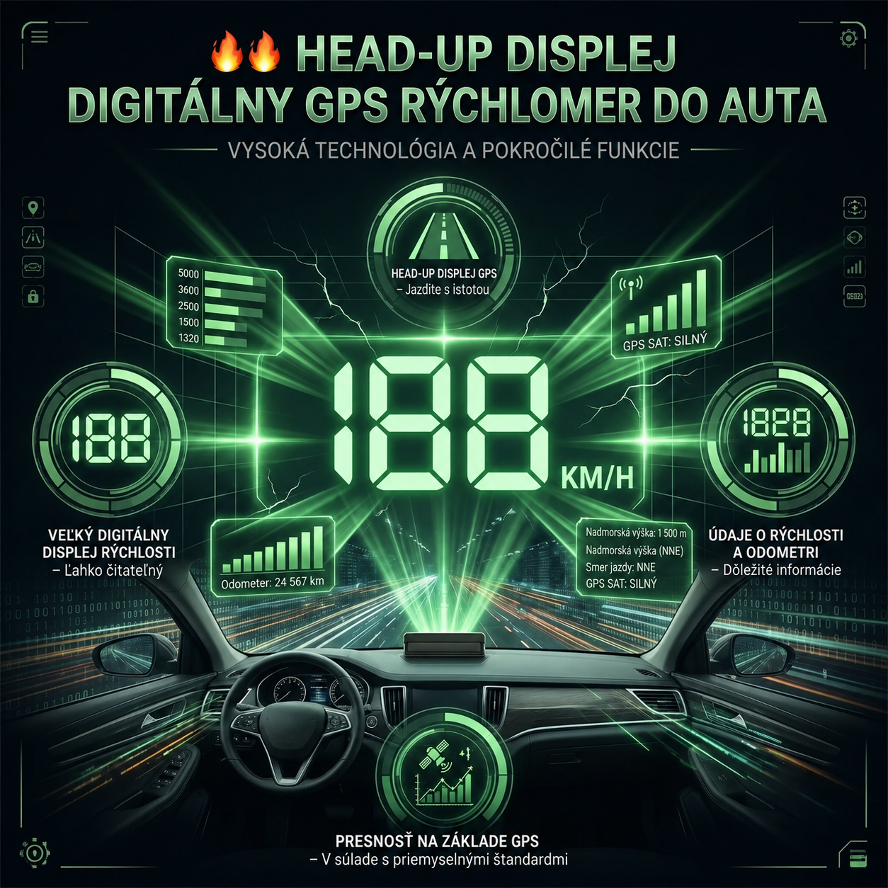 🔥🔥Digitálny rýchlomer do auta s head-up displejom a GPS
