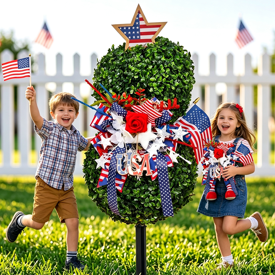 Patriotic Boxwood Topiary Yard Decor