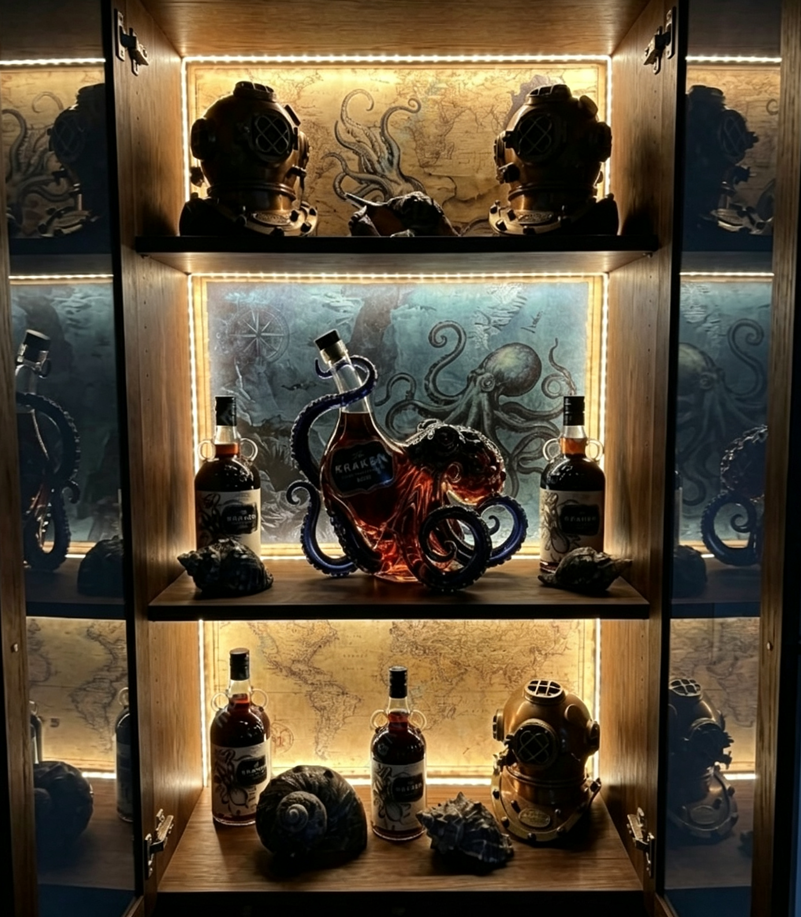 The Kraken Black Spiced Rum Octopus Whiskey Bottle
