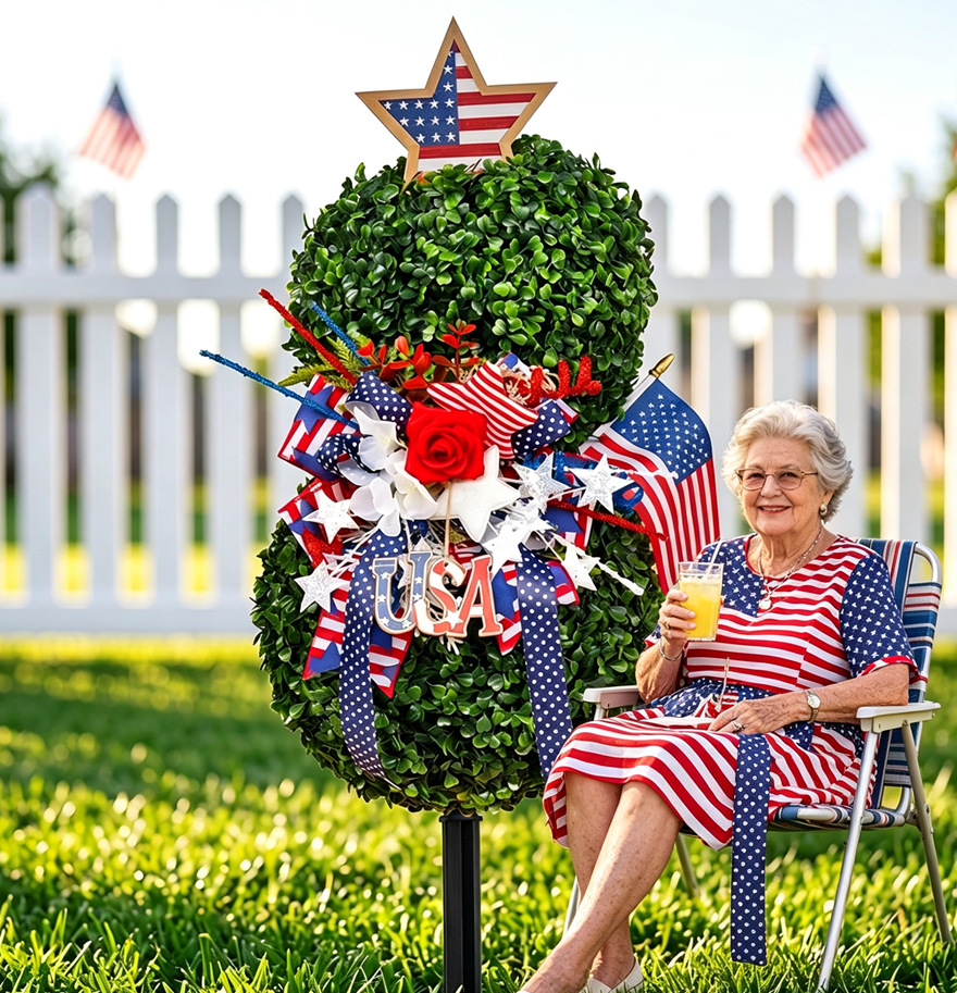 Patriotic Boxwood Topiary Yard Decor