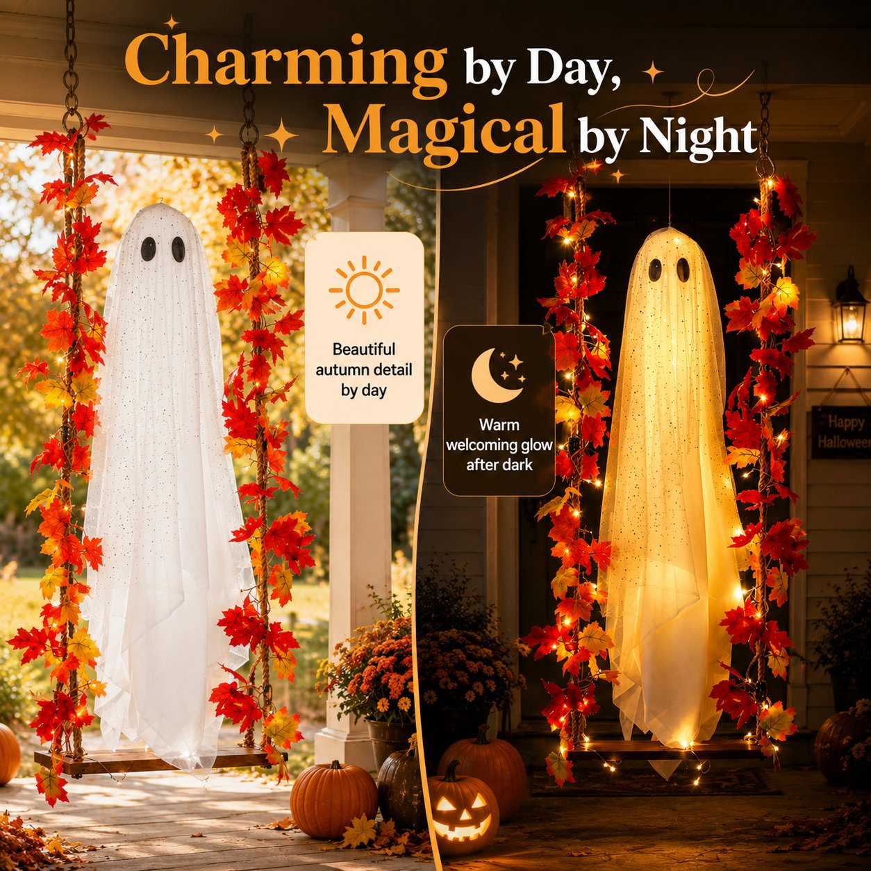 Day and night Halloween ghost display
