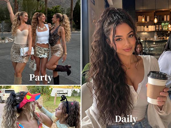 ORSUNCER Hair Extension Claw Ponytail Long Wavy Ponytail Extension Black Brown 30 Inch Curly Clip Ponytail in Hair Extensions For Women Fluffy Natural Looking Synthetic Hairpiece for Daily Use Easy To Go