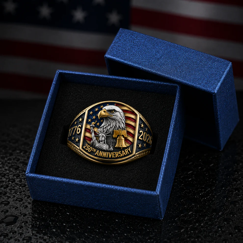 America 250th Ring 1776–2026 – Patriotic Engraved Adjustable Ring, One Size