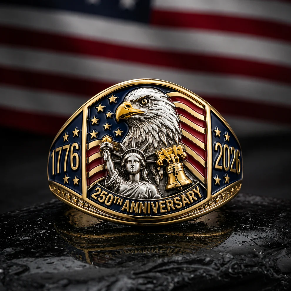 America 250th Ring 1776–2026 – Patriotic Engraved Adjustable Ring, One Size