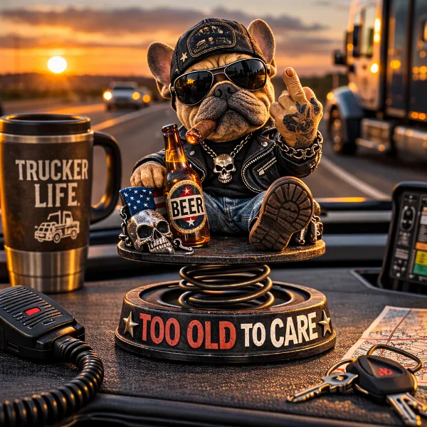 Grumpy “Too Old to Care” Bobblehead – Fun Spring-Loaded Car Dashboard Decor