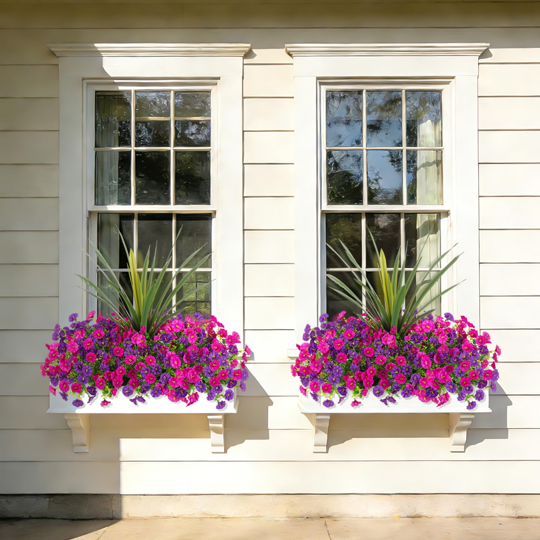Artificial Flowers for Outdoors Fake Plants, 12 Bundles Silk Morning Glory with Eucalyptus Orchid Leaf UV Resistant Faux Flowers for Porch Planter Garden Patio