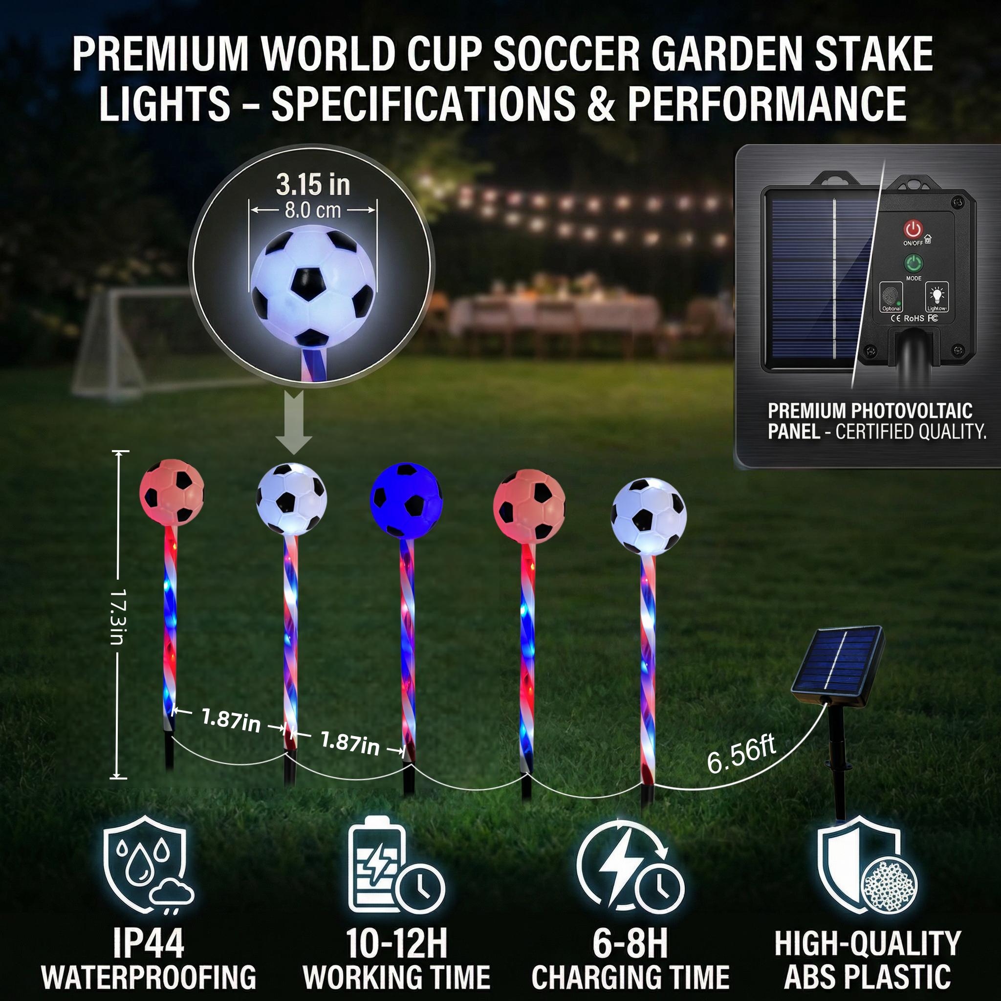 2026 USA-Canada-Mexico Soccer Tournament, Solar-Powered Soccer Lights, Soccer Party Decorative Lights, 8 Lighting Modes, IP44 Water Resistance Rating, Ideal for soccer field turf, paths, driveways, garden decor, and patio lighting 2026 USA-Canada-Mexico Soccer Tournament, Solar-Powered Soccer Lights, Soccer Party Decorative Lights, 8 Lighting Modes, IP44 Water Resistance Rating, Ideal for soccer field turf, paths, driveways, garden decor, and patio lighting