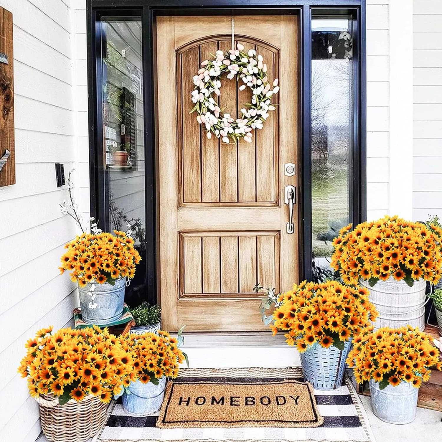 Artificial Sunflowers Daisy Mums UV Resistant for Home Wedding Garden
