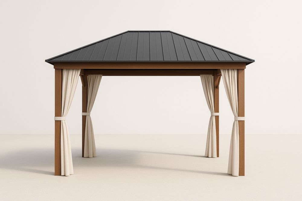 Kültéri pavilon fém tetővel poliészter függönyök fa keret 4x3 m fekete/krém