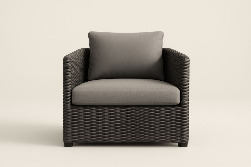 Fonott kültéri fotel szürke párnával