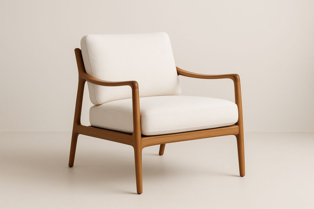 Bézs tömörfa fotel poliészter párnával, 70×75×80 cm, 120 kg teherbírással