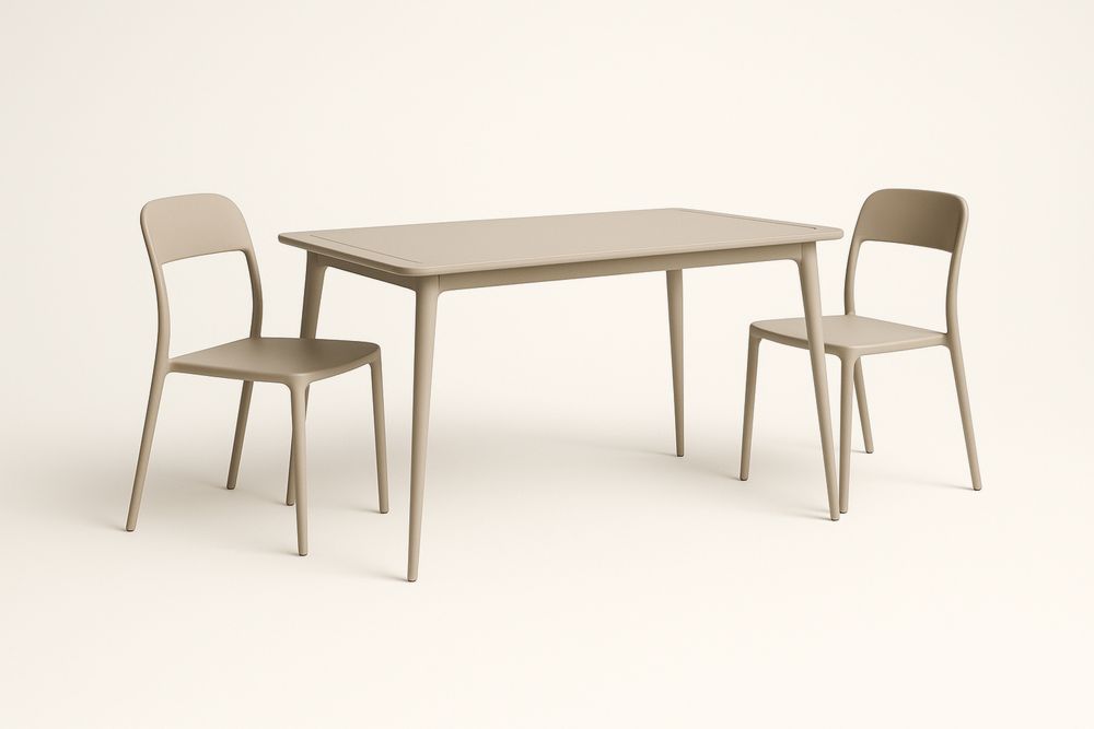 Asztalkészlet két székkel, műanyag, Bézs