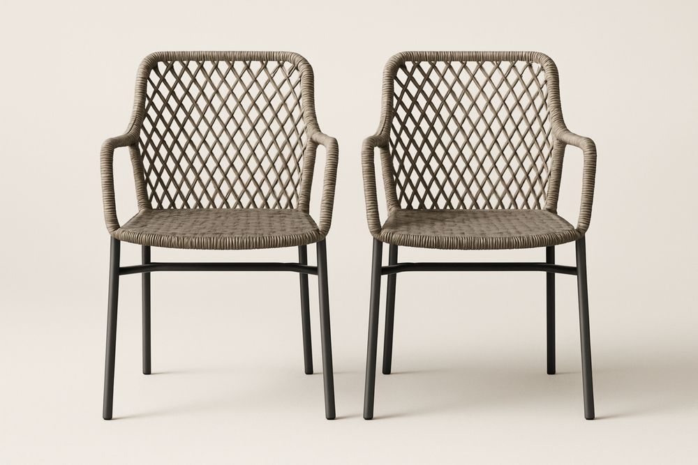 Kerti szék szett: 2 db acél váz polietilén rattan barna színű