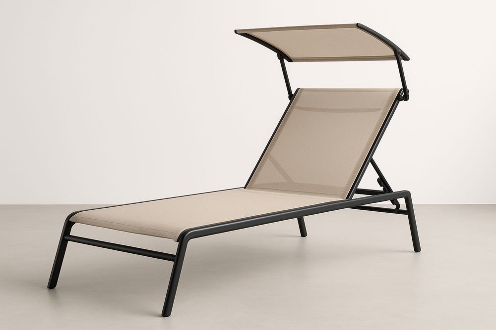 Napernyős fém napozóágy poliészter hálóval 200x70 cm Bézs