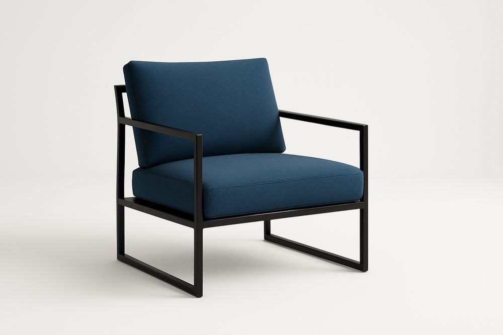 Acél keretes kék szövet karosszék