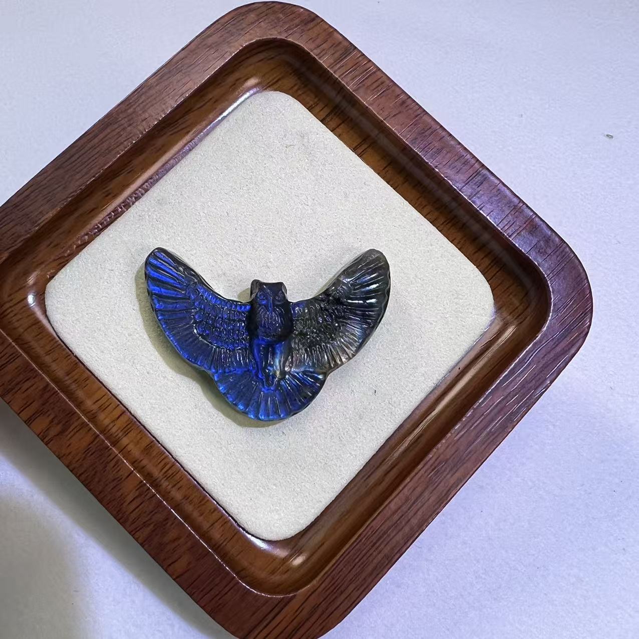 One-of-a-Kind Natural Labradorite Flying Owl Pendant, Ultra Flashy Blue Sheen Crystal, Hand-Carved Mystical Bird Talisman, Wisdom & Protection Amulet