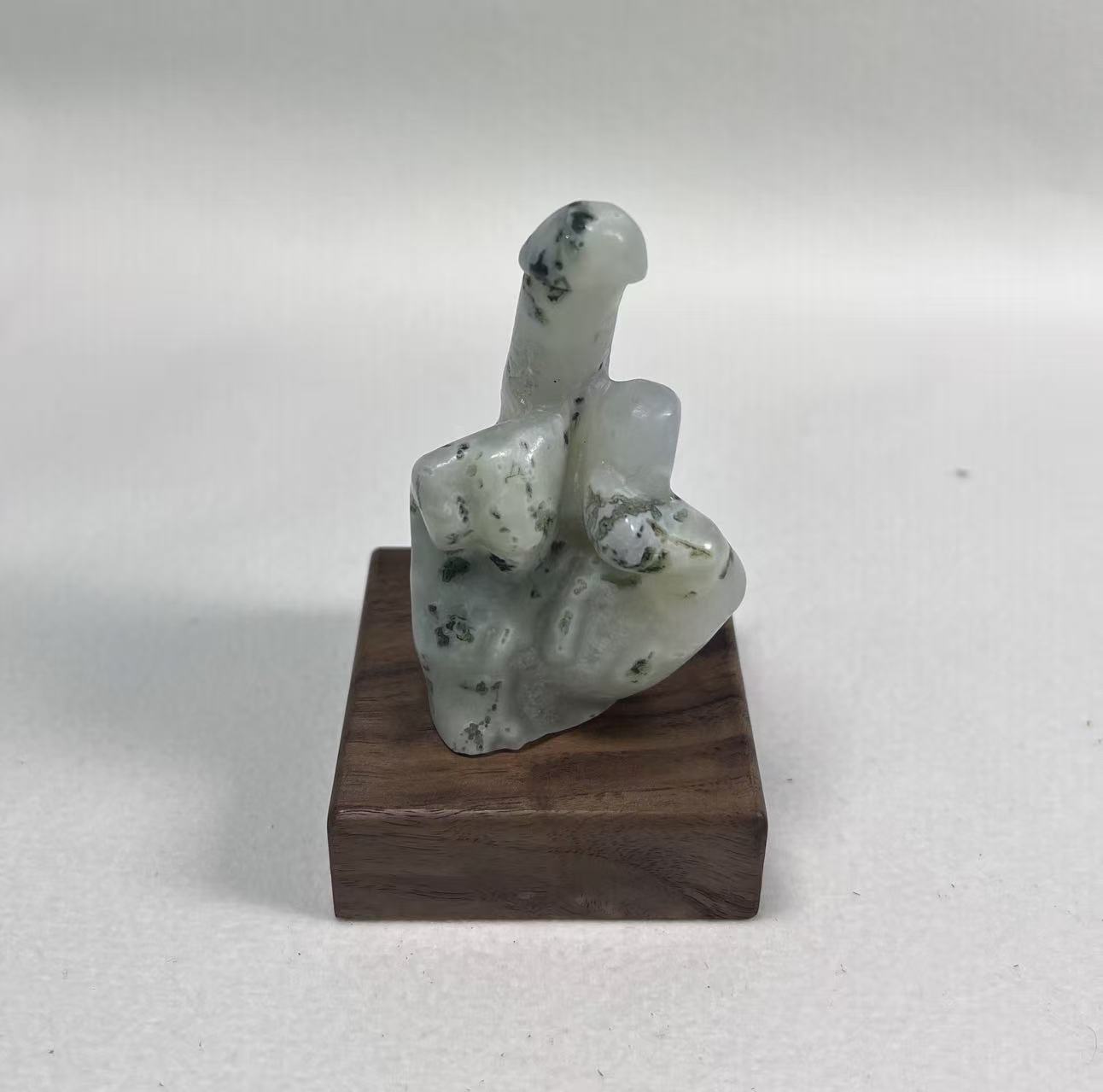 Natural Moss Agate Middle Finger Carving, Funny Edgy Crystal Decor, Hand-Carved Sassy Desk Ornament, Growth & Stability Stone