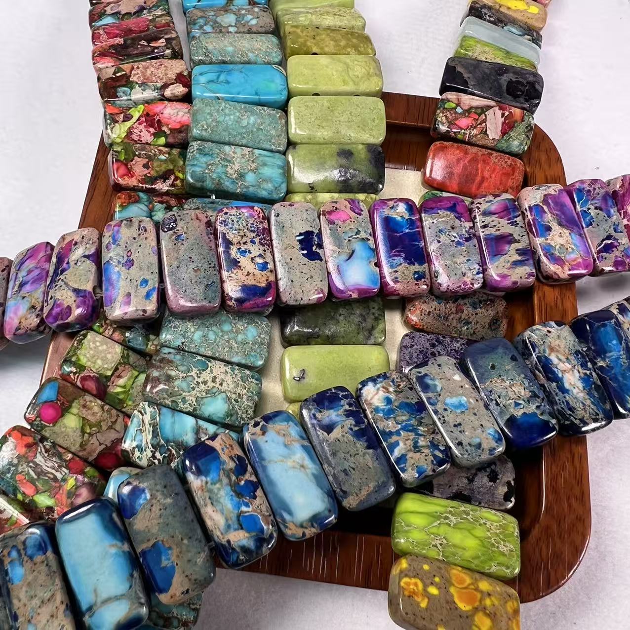 Natural Turquoise Tone Stone Beads, Boho Rectangle Loose Beads, Jewelry Making Strand