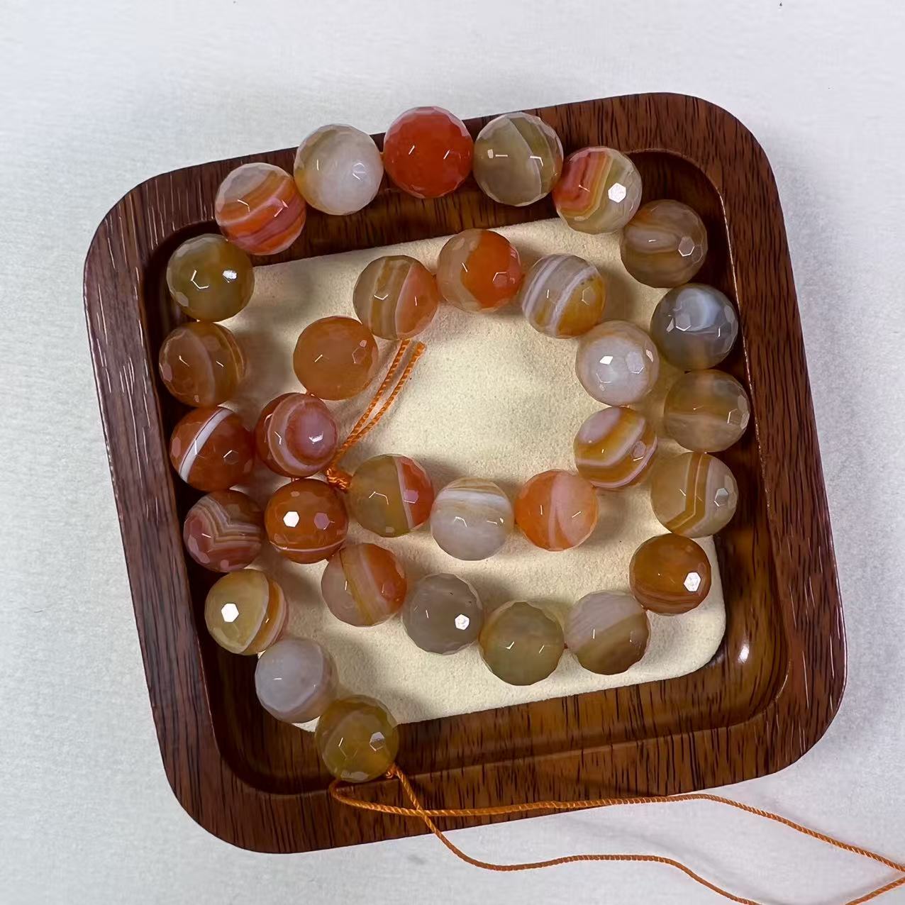 Natural Orange Banded Agate Faceted Beaded Bracelet, Warm Tone Gemstone Healing Jewelry for Creativity, Confidence & Sacral Chakra, Boho Stretch Bracele