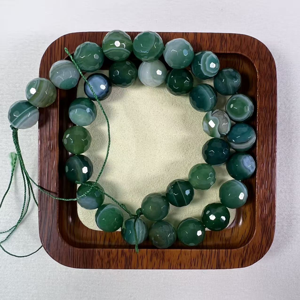 Natural Green Banded Agate Faceted Beaded Bracelet, Earthy Tone Gemstone Healing Jewelry for Calm, Growth & Abundance, Boho Stretch Bracelet