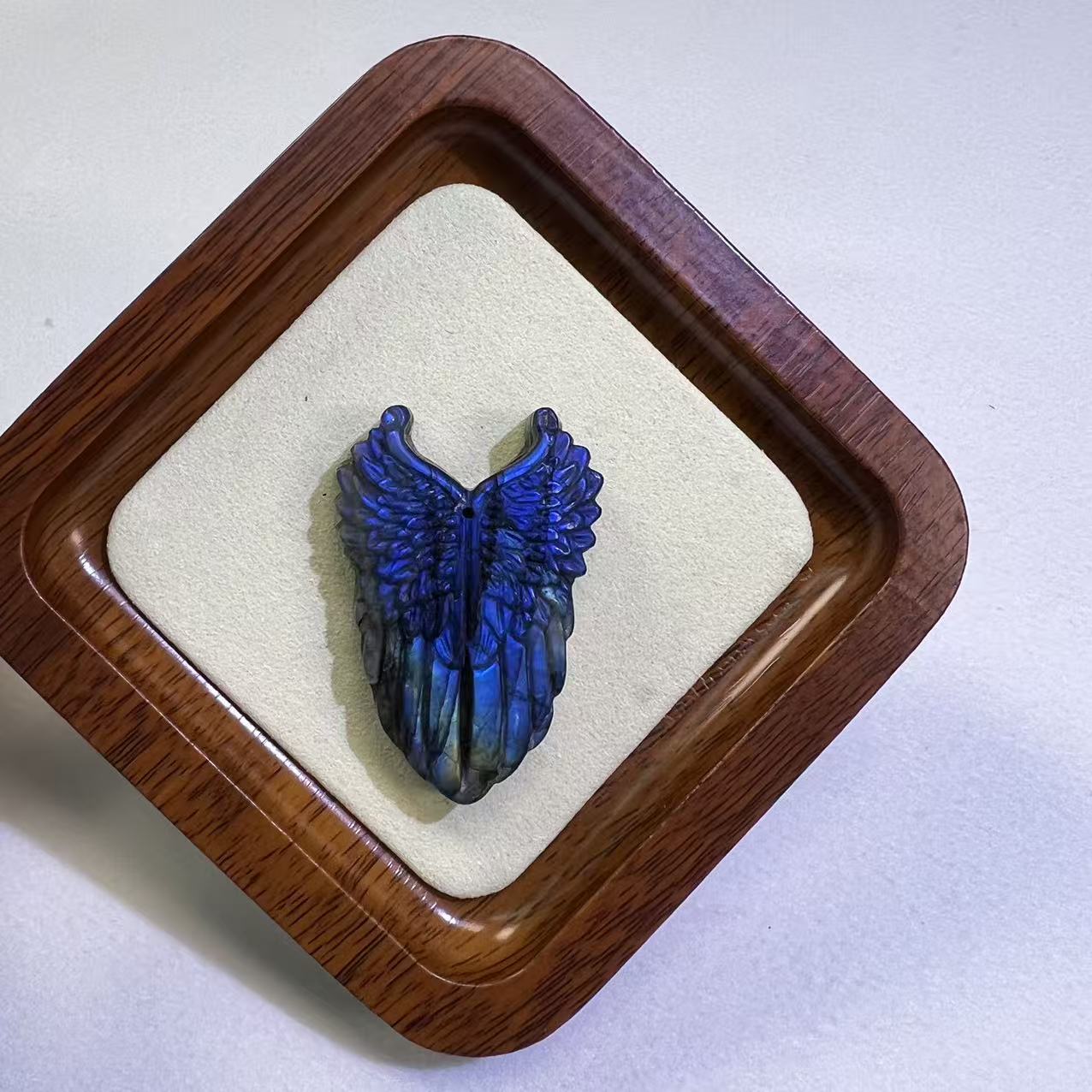 One-of-a-Kind Natural Labradorite Angel Wings Pendant, Ultra Flashy Blue Sheen Crystal, Hand-Carved Guardian Talisman, Protection & Guidance Amulet