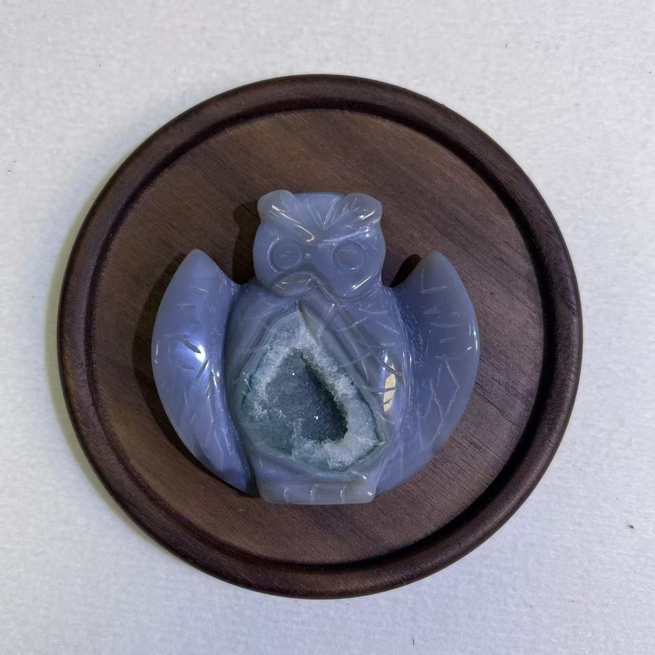 One-of-a-Kind Natural Agate Druzy Owl Carving, Sparkly Crystal Geode Decor, Mystical Wisdom Talisman, Hand-Carved Owl Healing Stone