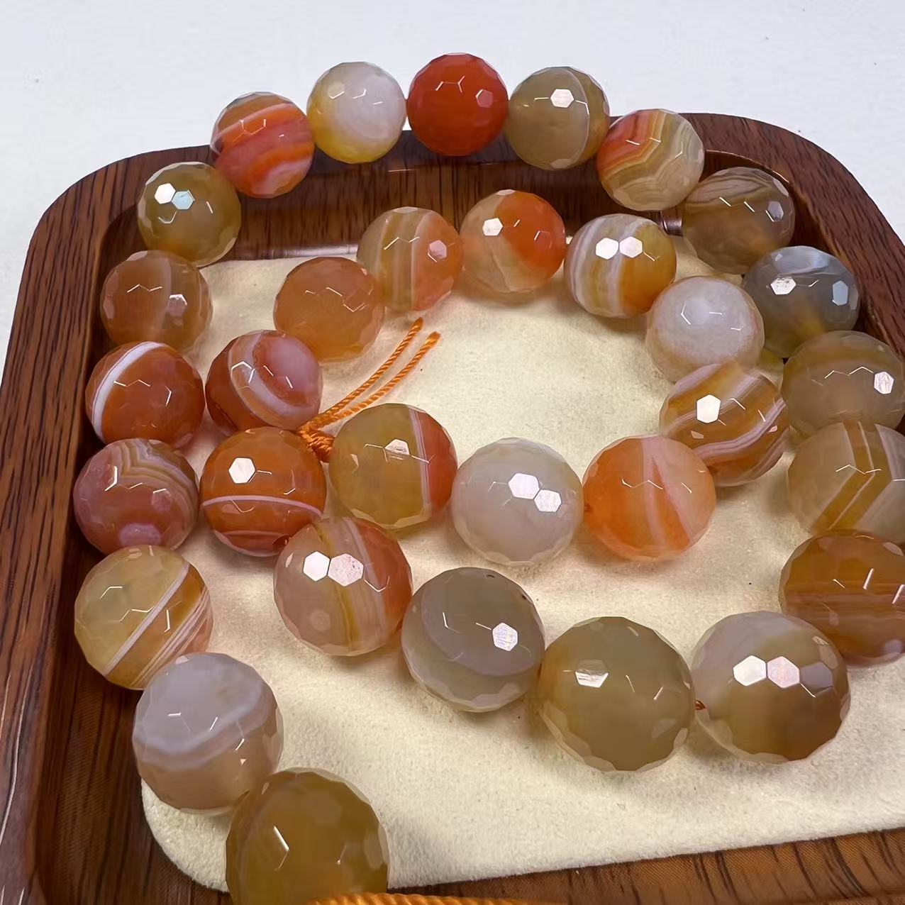 Natural Orange Banded Agate Faceted Beaded Bracelet, Warm Tone Gemstone Healing Jewelry for Creativity, Confidence & Sacral Chakra, Boho Stretch Bracele