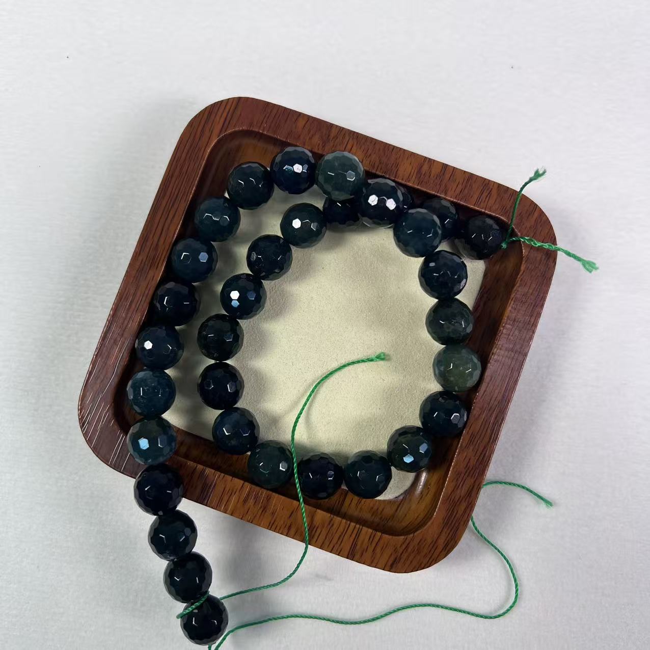 Natural Dark Green Jade Faceted Beaded Bracelet, Deep Green Gemstone Healing Jewelry for Grounding, Protection & Abundance, Boho Stretch Bracelet