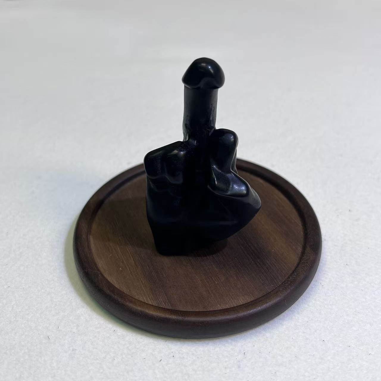 Natural Black Obsidian Middle Finger Carving, Funny Edgy Crystal Decor, Hand-Carved Sassy Desk Ornament, Protection Stone