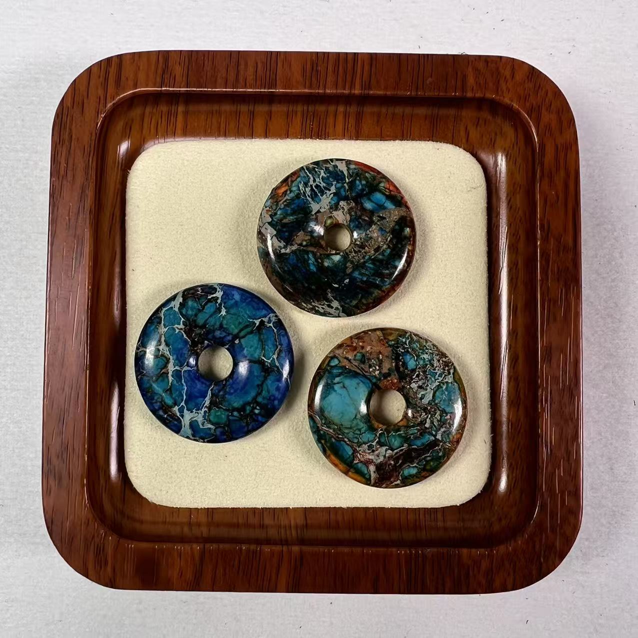 Natural Blue Jasper Donut Pendant, Hand-Polished Peace Stone, Protective Boho Necklace Charm, Random Pattern Variants