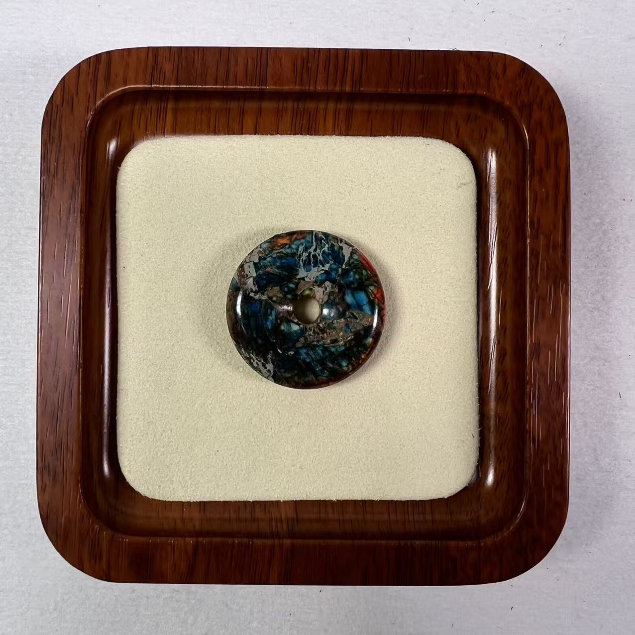 Natural Blue Jasper Donut Pendant, Hand-Polished Peace Stone, Protective Boho Necklace Charm, Random Pattern Variants