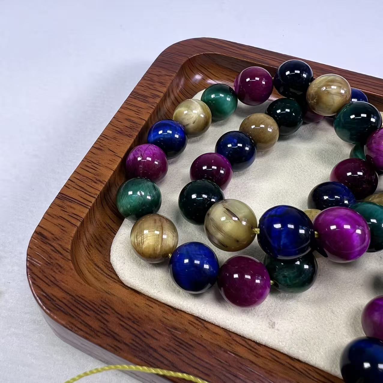 Natural Multi-Color Tiger's Eye Beaded Bracelet, Rainbow Gemstone Healing Jewelry for Chakra Balance, Courage & Protection, Unisex Boho Stretch Bracelet