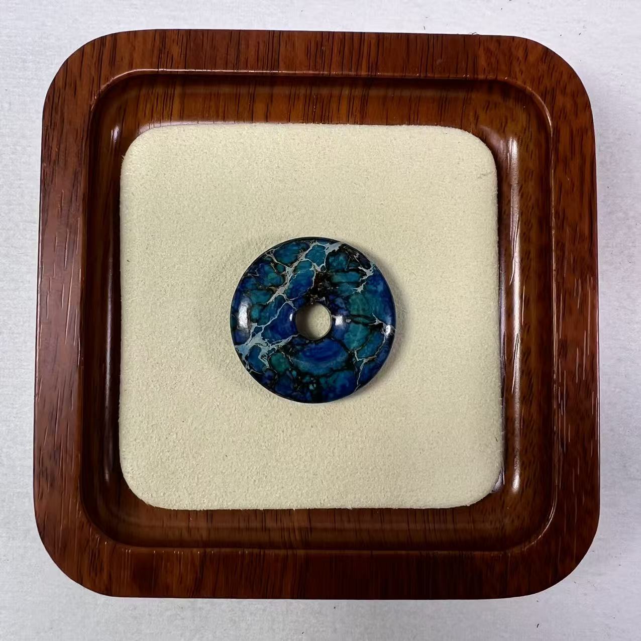 Natural Blue Jasper Donut Pendant, Hand-Polished Peace Stone, Protective Boho Necklace Charm, Random Pattern Variants